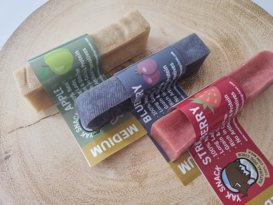 Apple/Strawberry/Blueberry Yak chews (medium)